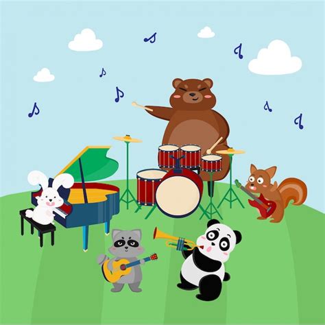 Premium Vector | Animal band playing musical instruments