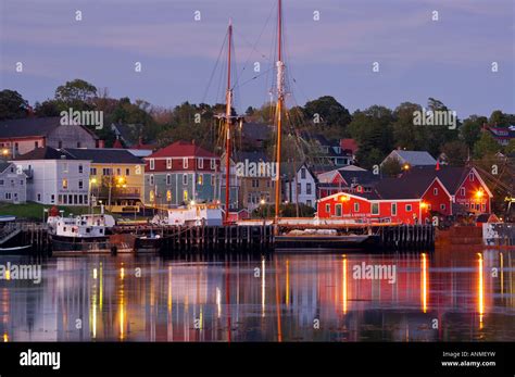 Waterfront and town of Lunenburg at sunset, Lunenburg Harbour, Lighthouse Route, Highway 3, Nova ...