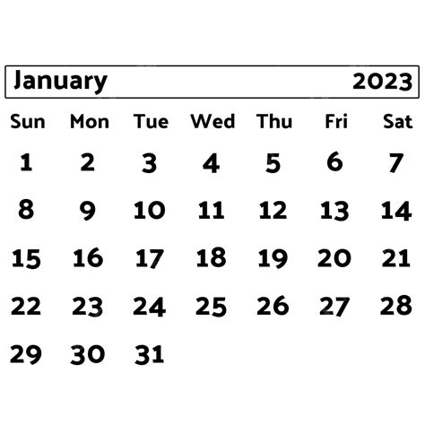 New Year January 2023 Calendar, Calendar 2023, 2023, January PNG and Vector with Transparent ...