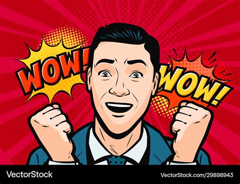 Delighted man or businessman retro comic pop art Vector Image