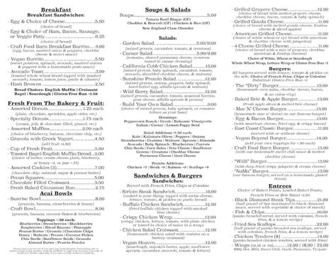 Menu at Craft Food Barn, North Adams