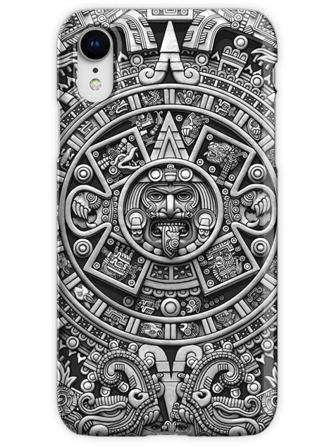"Aztec Calendar Sun Stone - Greyscale" iPhone Case for Sale by Ninjangulo | Aztec calendar ...