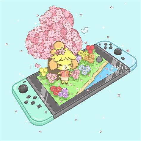 an image of a cell phone with a cartoon girl on the screen and flowers ...