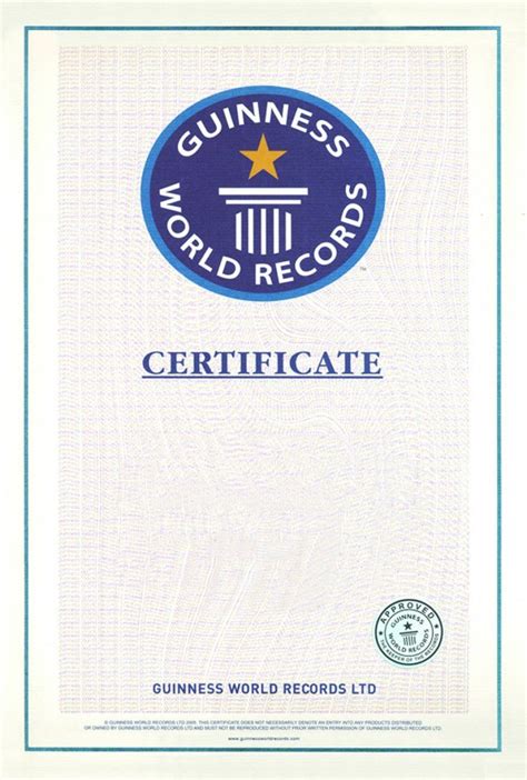 Guinness World Record Certificate Template | Guinness book of world ...