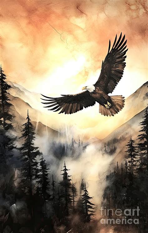 Eagle Flying Over Foggy Mountains Painting by Simone Edward Artwork - Fine Art America