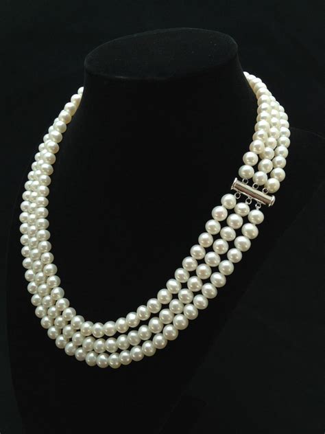 Triple Strand Pearl Necklace, Genuine Pearl Necklace, AA+ Pearl Necklace, Freshwater Pearl ...