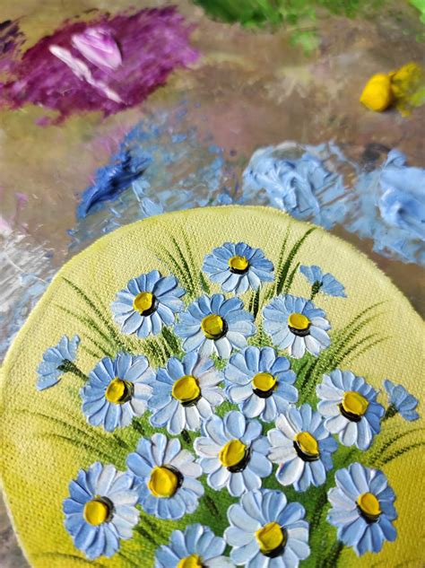 Painting forget-me-nots original Art Small Blue flowers Oil | Etsy