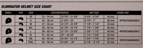 Bell Eliminator Helmet Size Chart