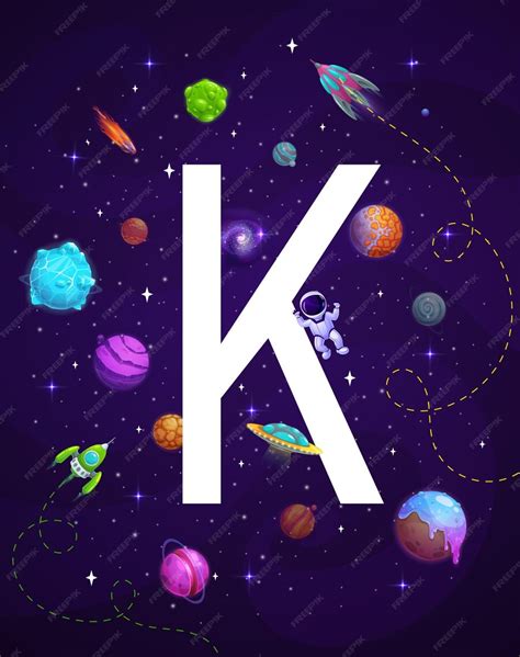 Premium Vector | Cartoon space letter k with vector planets astronaut ...