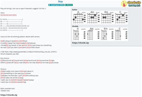 Chord: Stay - Rihanna - tab, song lyric, sheet, guitar, ukulele ...