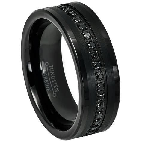 Jewelry Avalanche - Black Tungsten Wedding Ring - Band for Mens 8mm Tungsten Eternity Ring Black ...