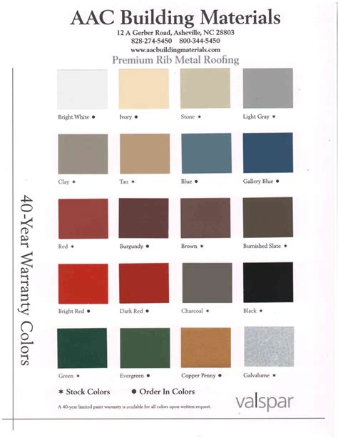 Metal Roof Colors Chart