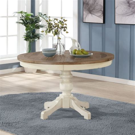 Prato Round Antique White and Distressed Oak Two-tone Finish Wood Dining Table - Walmart.com ...