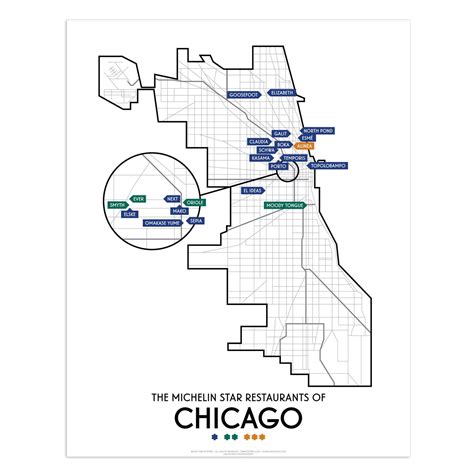 Chicago 2022 Michelin Star Restaurants Map 11" x 14" Print#N# – Neighborly