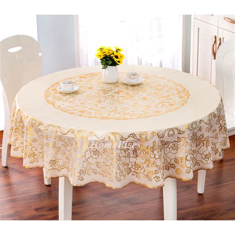 Round Kitchen Tablecloths PVC 70 Inch Waterproof Coffee/Gold/White