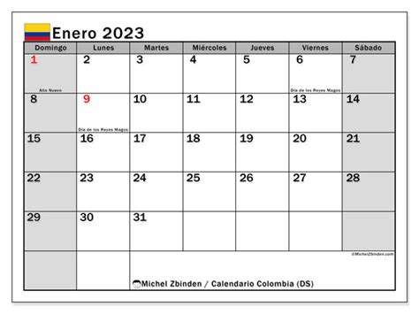 Calendario Enero 2023 Con Festivos Colombia - IMAGESEE