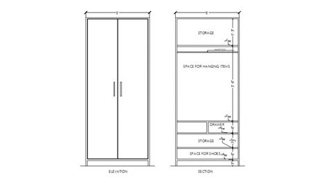 Cupboard detail elevation 2d view CAD furniture unit autocad file Autocad Layout, Elevation ...