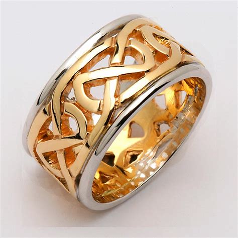 Irish Wedding Ring - Mens Celtic Knot Wide Pierced Sheelin Wedding Band ...