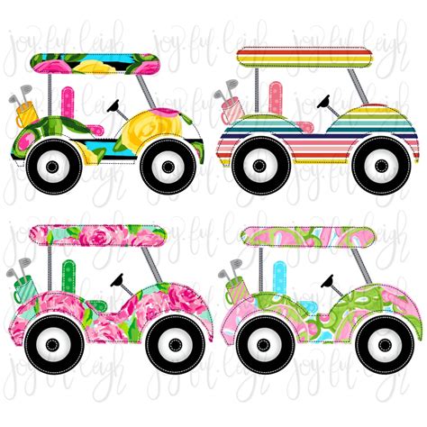 FOUR Pink Patterned Golf Cart PNG Digital Files - Etsy