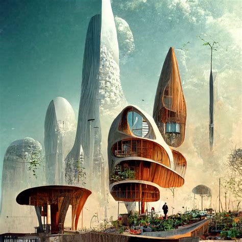 Organic Biophilic Design Architecture Futuristic Urban City Skyline Skyscraper Midjourney AI ...