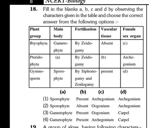 8 18. -Biology Fill in the blanks a, b, c and d by o... - Physics