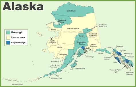 Alaska boroughs and census area map - Ontheworldmap.com