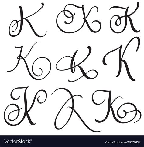 Set of art calligraphy letter k with flourish Vector Image