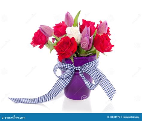 Purple Red Bouquet with Tulips Stock Photo - Image of isolated, holiday ...