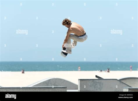 Young skateboarder at the skatepark on world famous Venice Beach ...