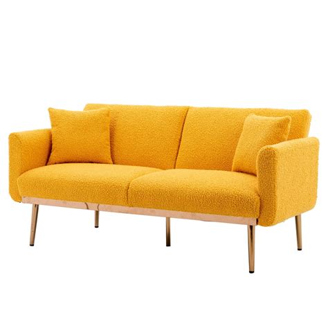 Loveseat Sofa, Teddy Fabric Sofa Couch, Convertible Sofa Bed with Two Pillow, Accent Sofa with ...