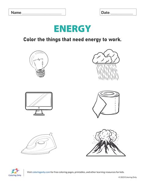 Energy Free Printable Worksheet - Coloring Pages