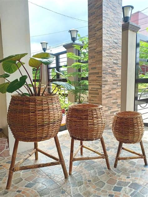 Rattan planters/ set of 3 on Carousell