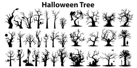 Premium Vector | Set of silhouette halloween tree vector illustration