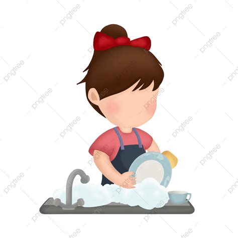 Dish Washing PNG Picture, Illustration Of Cute Little Girl Washing ...