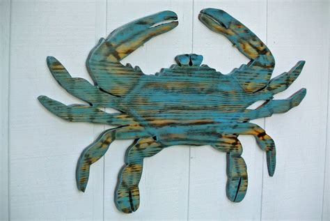 Wooden blue crab. Large beach wall art. Outdoor patio decor. | Etsy