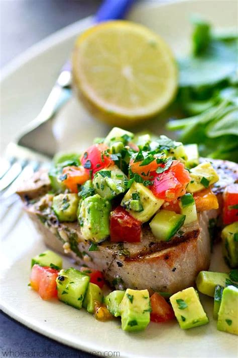 Cilantro Lime Grilled Tuna Avocado Cucumber Salsa