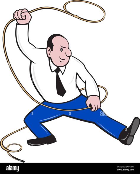 illustration of a businessman holding a lasso rope done in cartoon ...