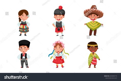 Kids Wearing National Costumes Different Countries Stock Vector ...