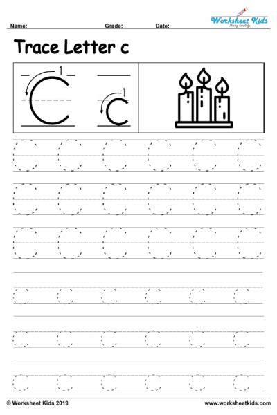 Letter C alphabet tracing worksheets - Free printable PDF