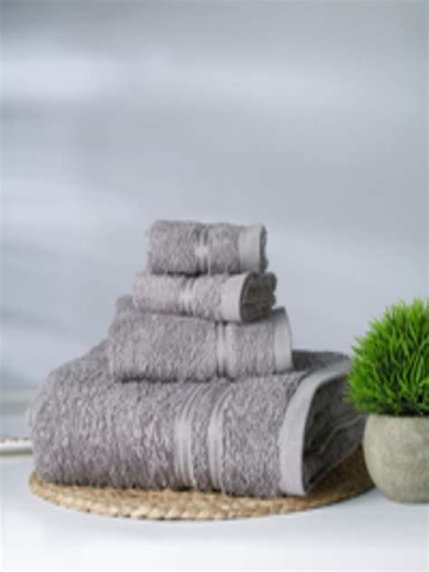 Buy Welspun Set Of 4 Grey Pure Cotton Towels - Towel Set for Unisex ...