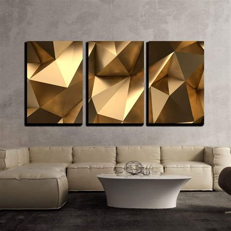 Wall26 3 Piece Canvas Wall Art - Luxury Gold Abstract Polygonal ...