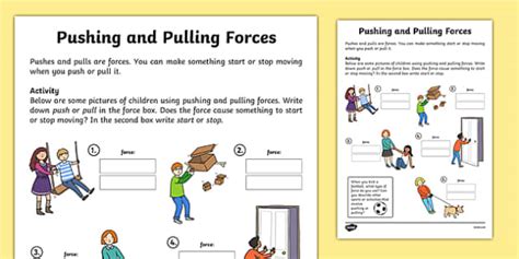 Pushing and Pulling Forces Worksheet - push and pull, pushing