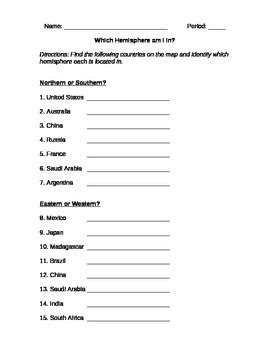 Hemisphere Worksheet by Rebecca Miller | TPT