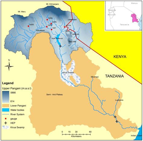 Overview of entire Pangani River basin and the upper Pangani River ...