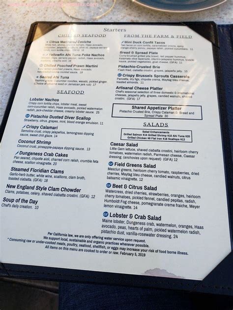 Menu at The Poseidon Restaurant, Del Mar