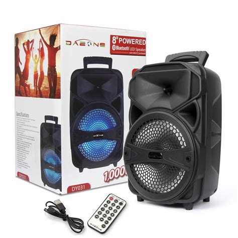 Portable Bluetooth Speaker LED 8” with FM Radio/USB/SD Slot/Karaoke(with Remote Control ...