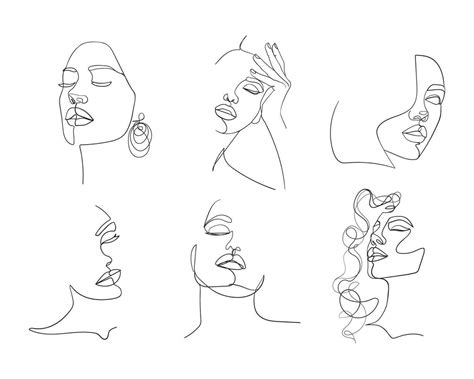 Set of six portrait. Simple, minimalist vector illustration of ...