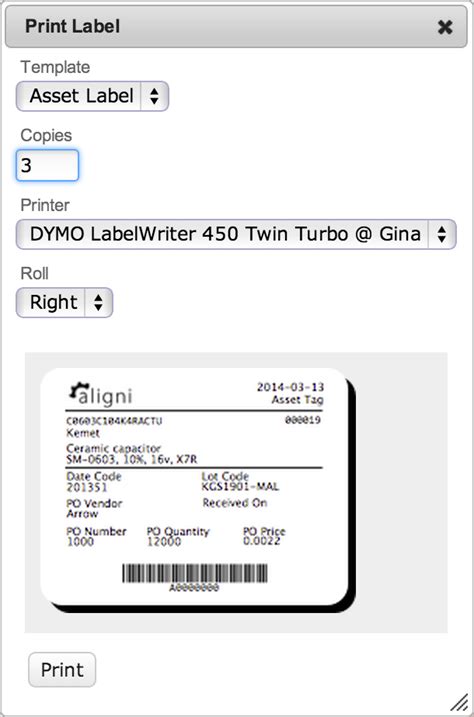 Part and Inventory Labels - Aligni