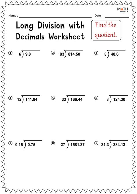 Dividing With Decimals Worksheet 5th Grade