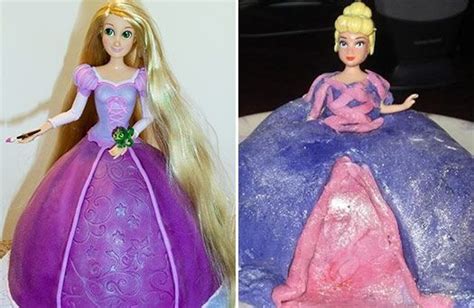 Cake fail. Wonder who thought shoving a Barbie type of doll into a cake ...